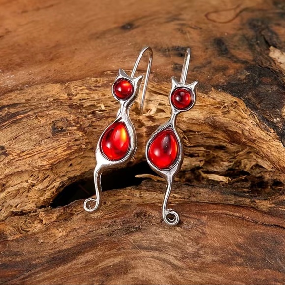 CAT PENDANT EARRINGS - Picture 2 of 8